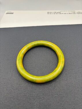 VTG Green Yellow Marbled Bakelite Bangle Bracelet 60s Retro Boho Indie Hippie